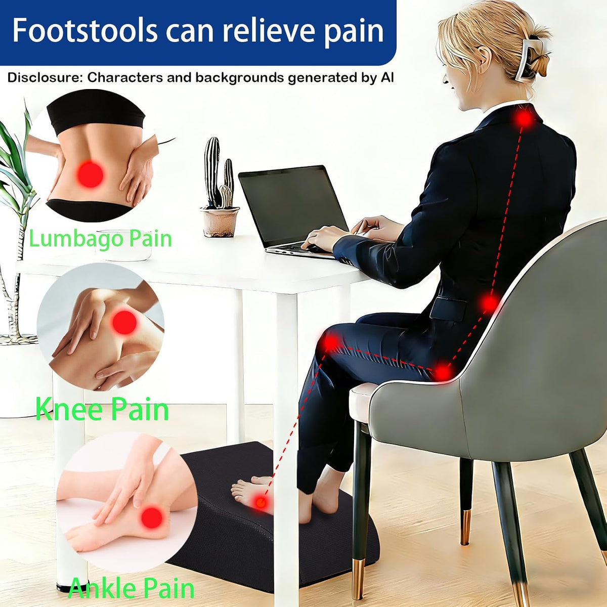 Foot Rest for Under Desk at Work, Ergonomic Under Desk Footrest with Washable Cover for Office, Home & Gaming Leg Elevation Pillow Black