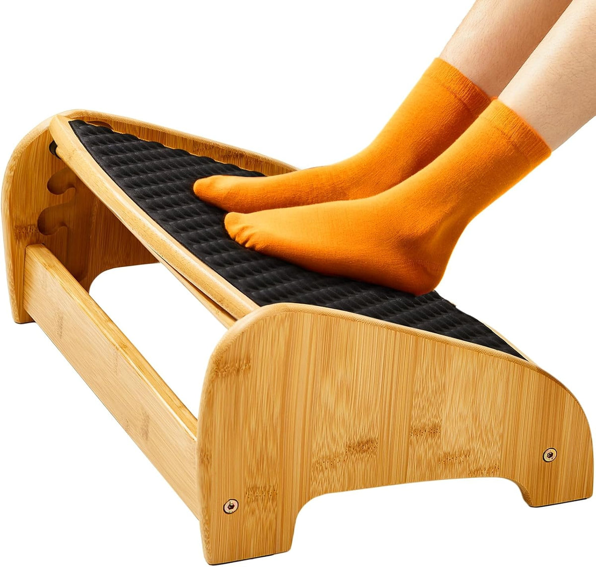 HUANUO Bamboo Under Desk Footrest with 4 Heights and Massage Texture