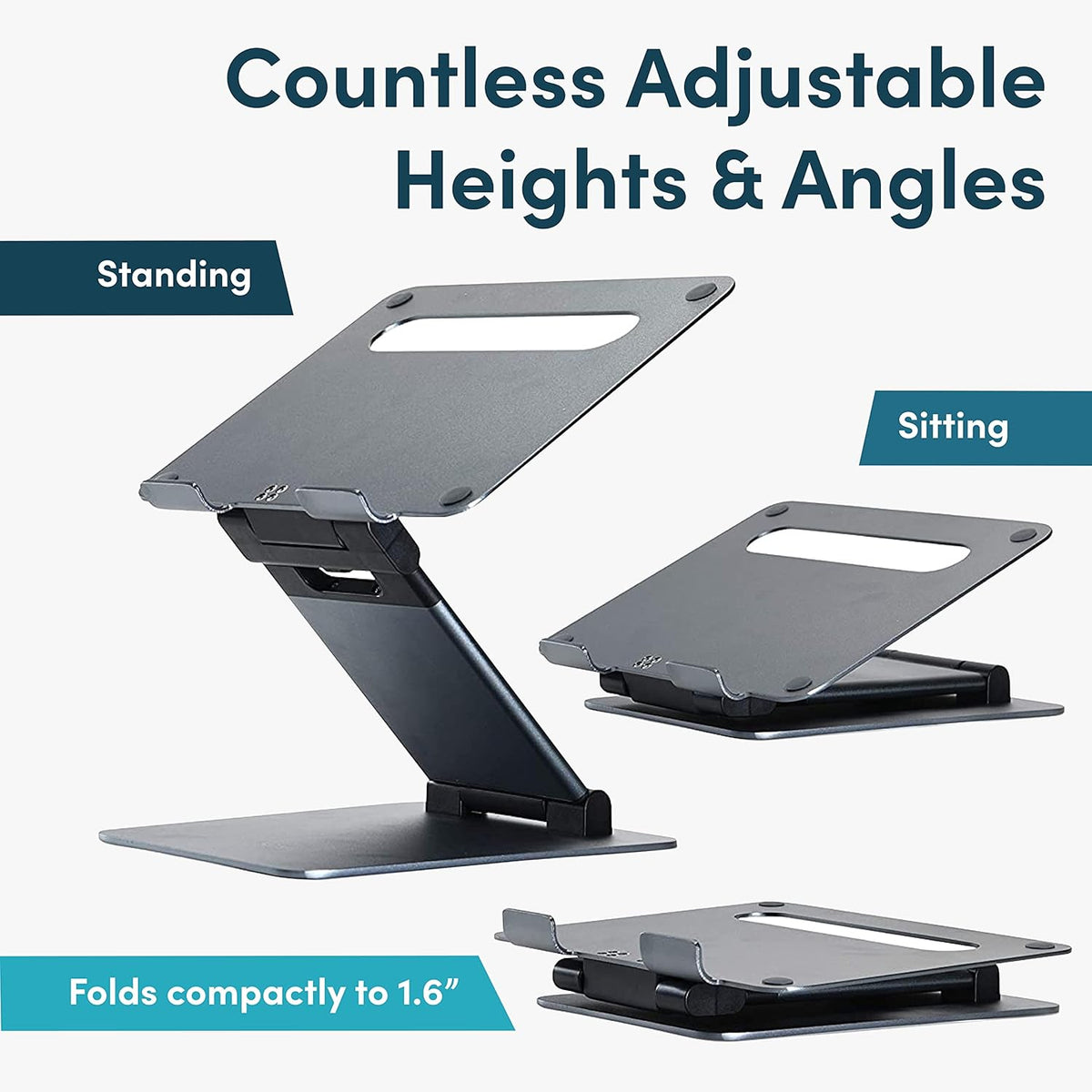 Lifelong Aluminum Adjustable Laptop Stand, Extra Tall 20" Riser, Grey