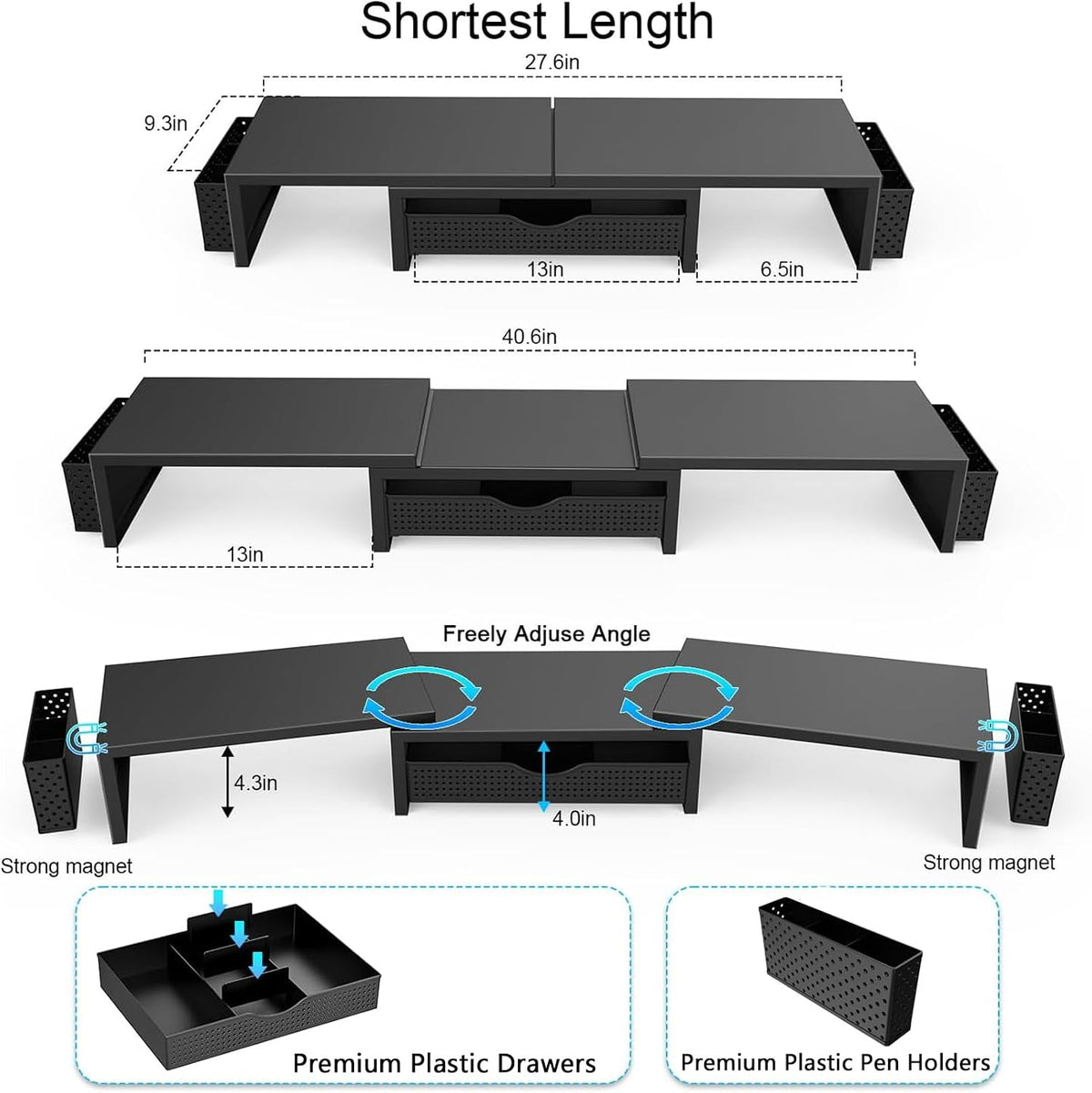 gianotter Dual Monitor Stand Riser With Drawer and 2 Pen Holders