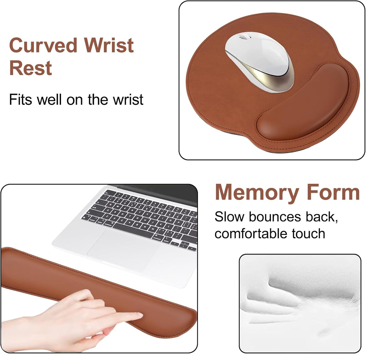 MOSISO Wrist Rest Support for Mouse Pad&Keyboard Set, Brown