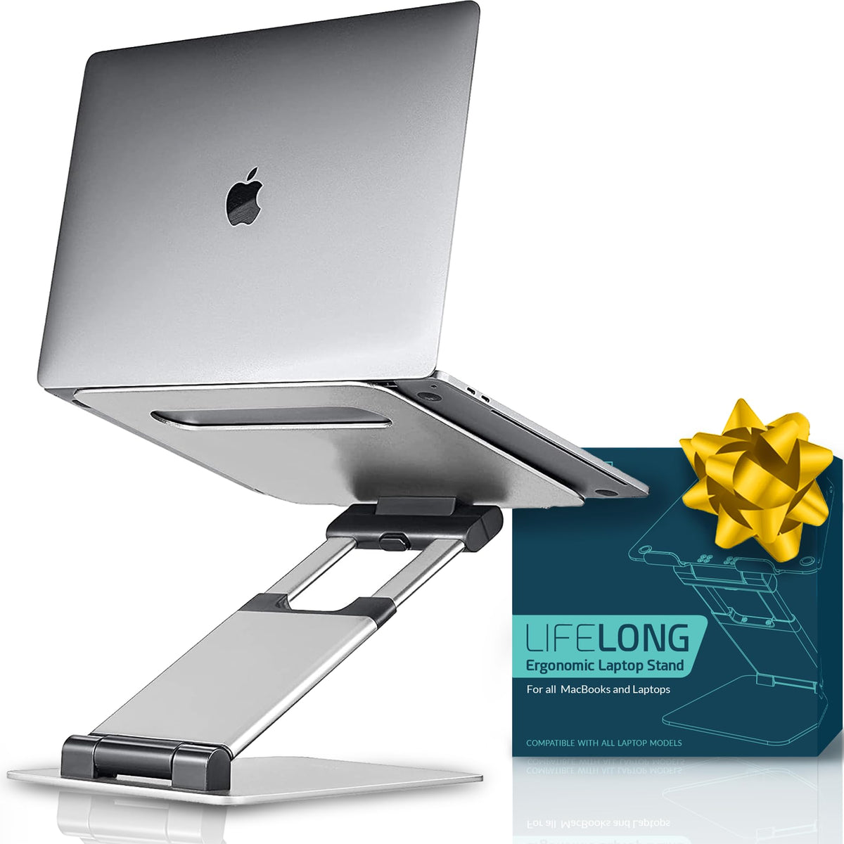 Lifelong Aluminum Adjustable Laptop Stand, Extra Tall 20" Riser, Grey