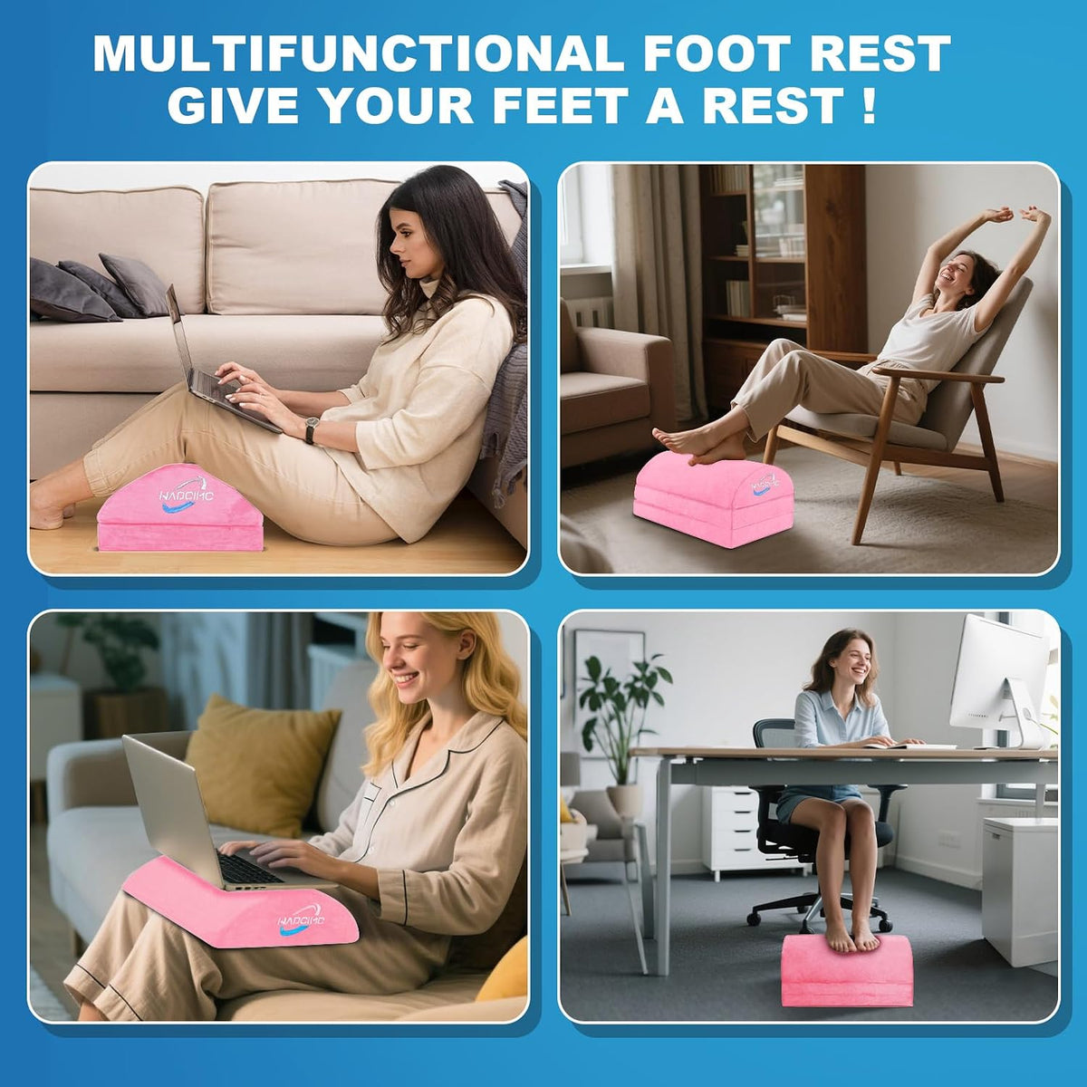 Foot Rest for Under Desk at Work, Foot Stool with Washable Cover, Comfortable Office Desk Accessories, Footrest with 3 Adjustable Heights, for Offices Gaming Chair, for Leg Support
