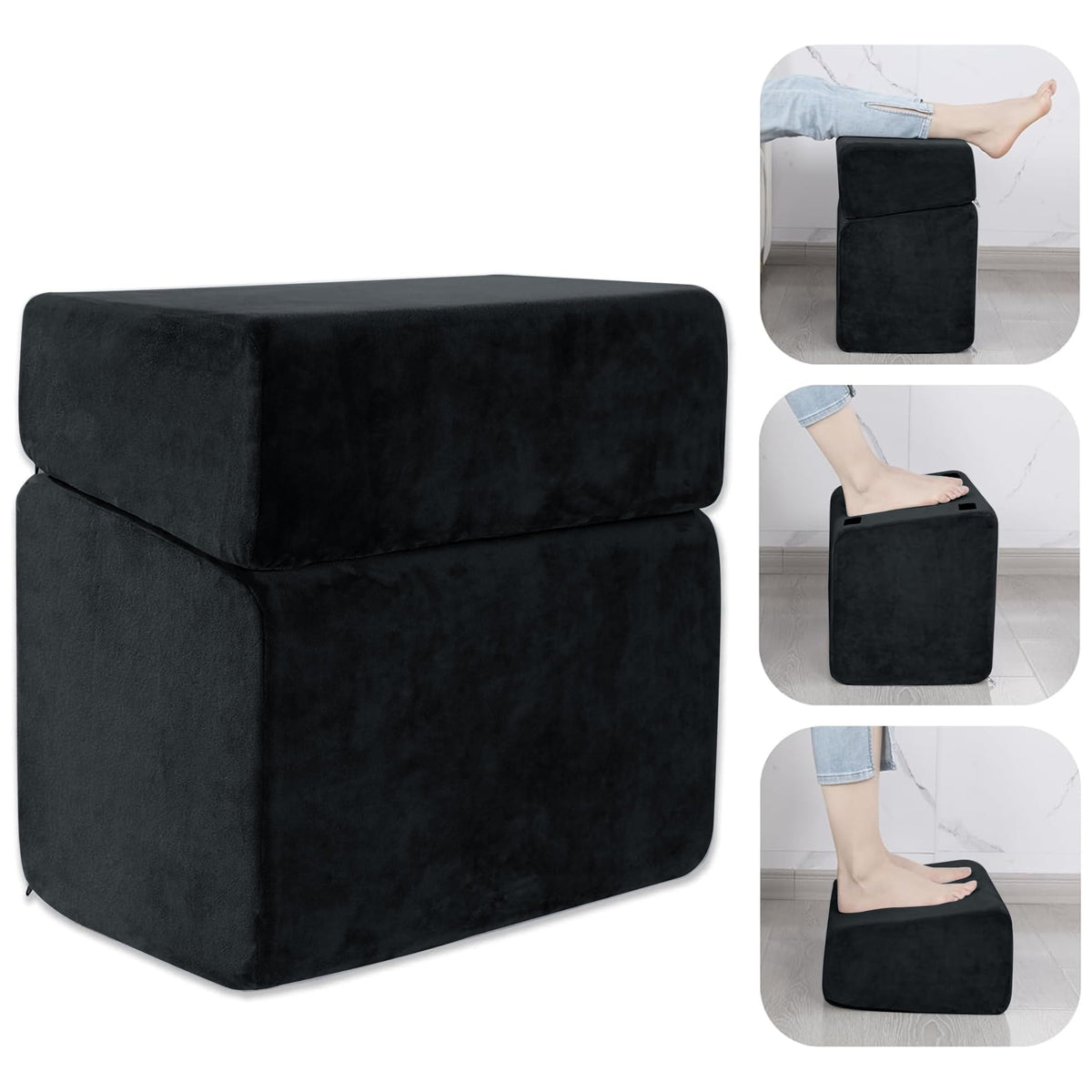Under Desk Foot Rest, ROYALAY Ergonomic Office Footrest with 3 Adjustable Heights, High-Density Memory Foam Leg Rest for Home, Travel, Airplane with Washable Cover