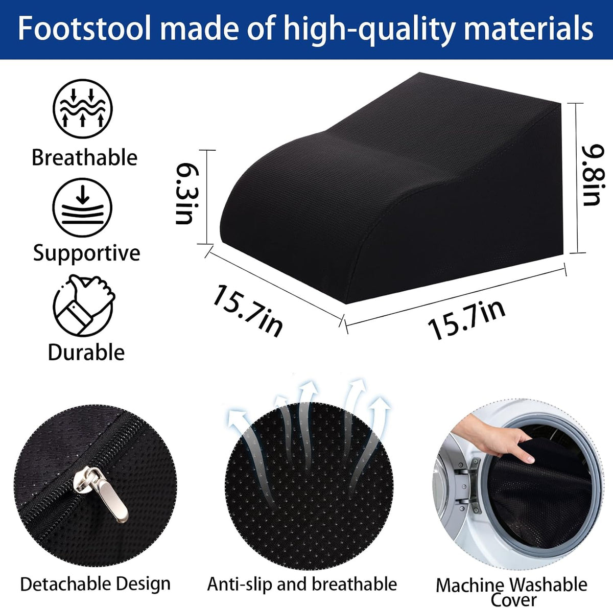 Foot Rest for Under Desk at Work, Ergonomic Under Desk Footrest with Washable Cover for Office, Home & Gaming Leg Elevation Pillow Black