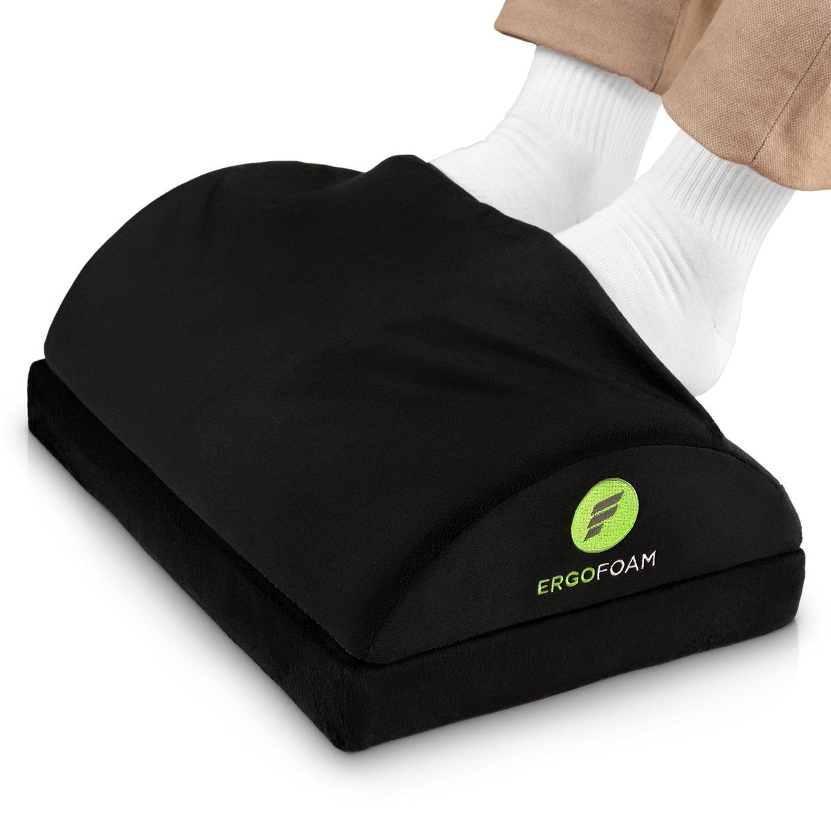 ErgoFoam Foot Rest for Under Desk at Work Adjustable - Chiropractor-Endorsed, High-Density Foam, Velvet (Black)