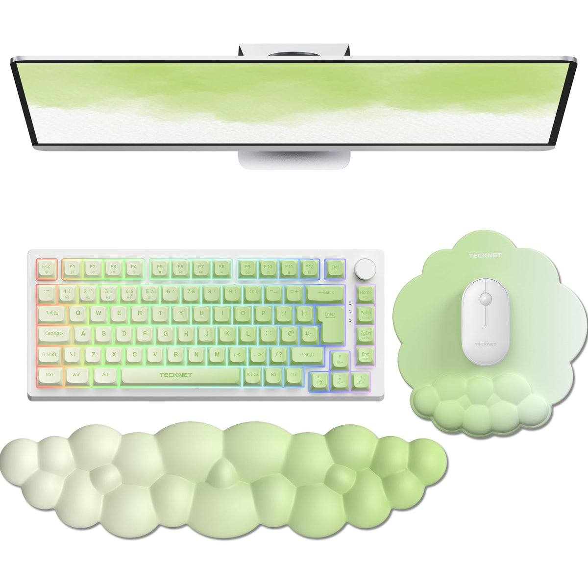 TECKNET Cloud Mouse Pad with Wrist Rest, Ergonomic Cloud Wrist Rest with Non-Slip Base, PU Leather Memory Foam Mouse Pad Wrist Support for Keyboard and Mouse, Pain Relief for Typing, Gaming, White
