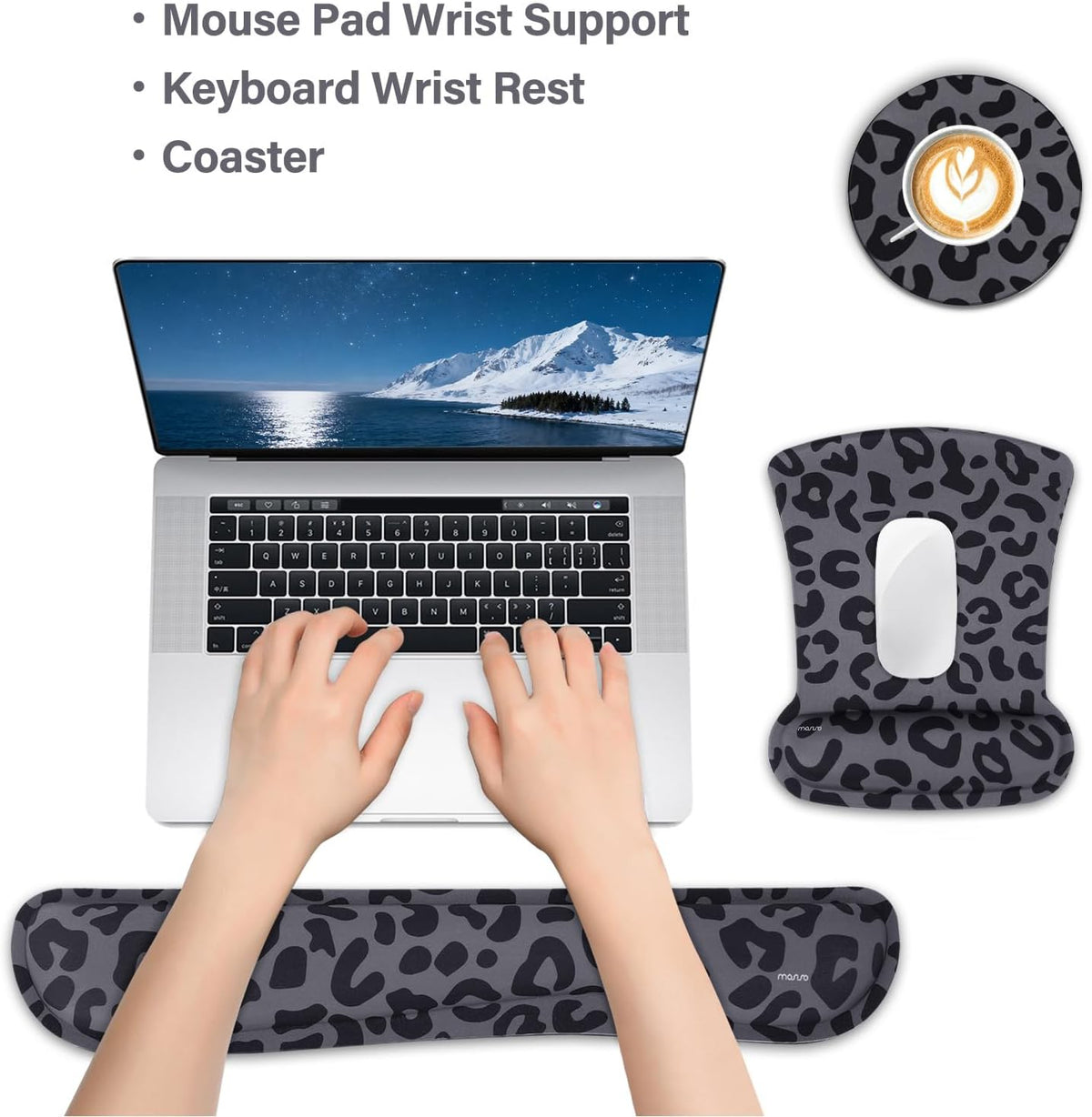 MOSISO Leopard Grain Wrist Rest Support for Mouse Pad&Keyboard Set, Black
