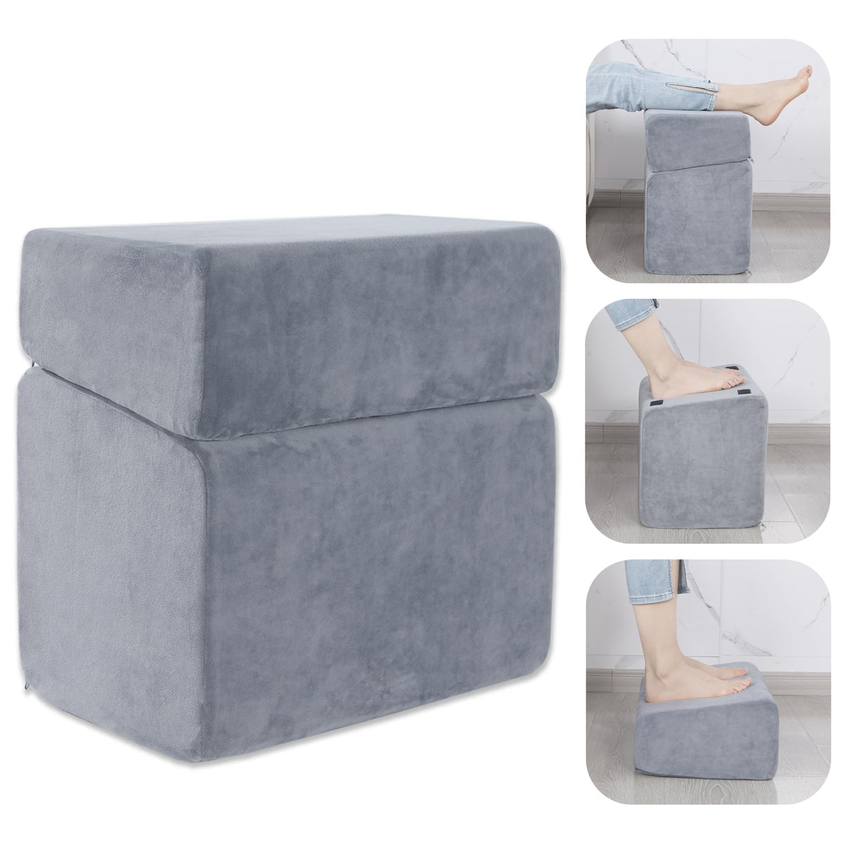 Under Desk Foot Rest, ROYALAY Ergonomic Office Footrest with 3 Adjustable Heights, High-Density Memory Foam Leg Rest for Home, Travel, Airplane with Washable Cover