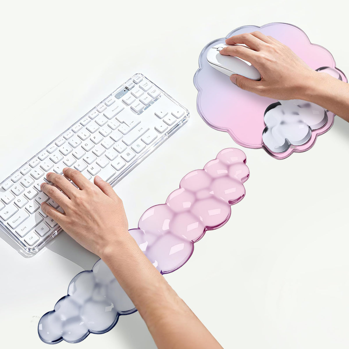 Keyboard Wrist Rest Set — Ergonomic Cloud Gel Wrist Rest Keyboard and Mouse Pad, Non-Slip Desk Accessories for Office and Home（White）