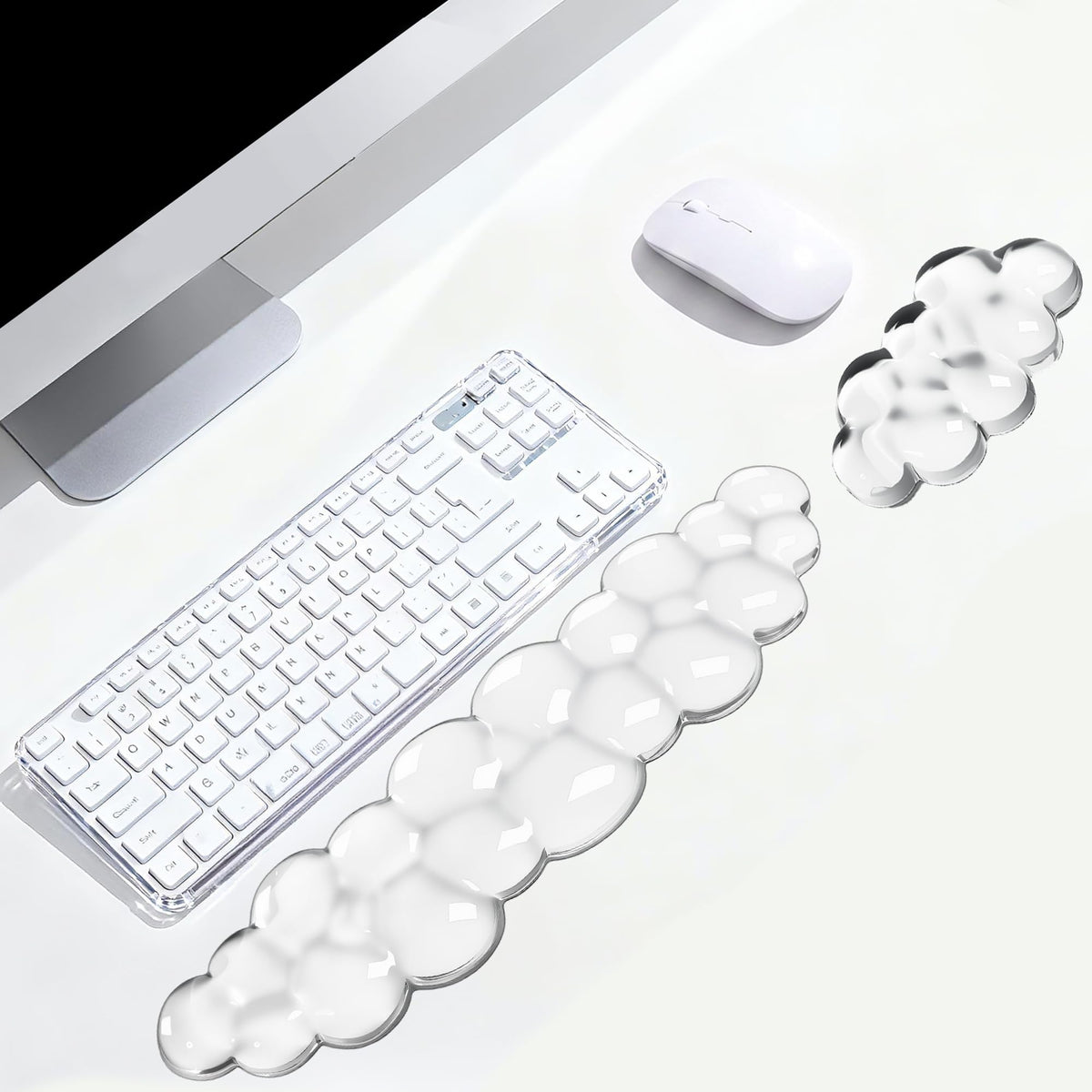 Keyboard Wrist Rest Set — Ergonomic Cloud Gel Wrist Rest Keyboard and Mouse Pad, Non-Slip Desk Accessories for Office and Home（White）
