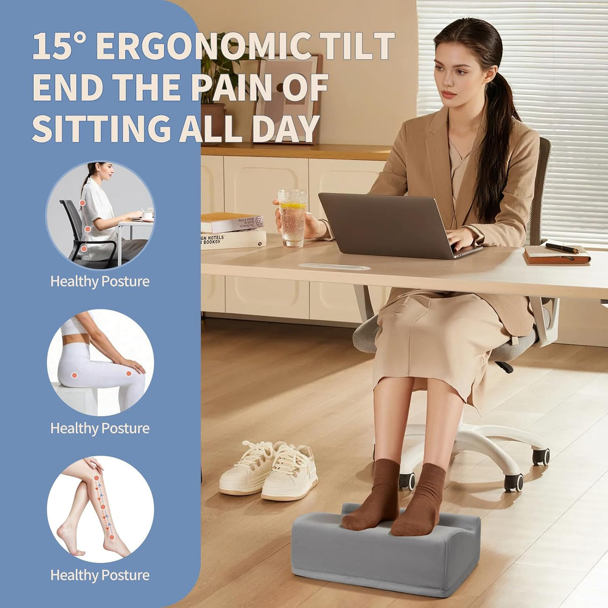 Foot Rest Under Desk with Rocking Base | Gray Velvet