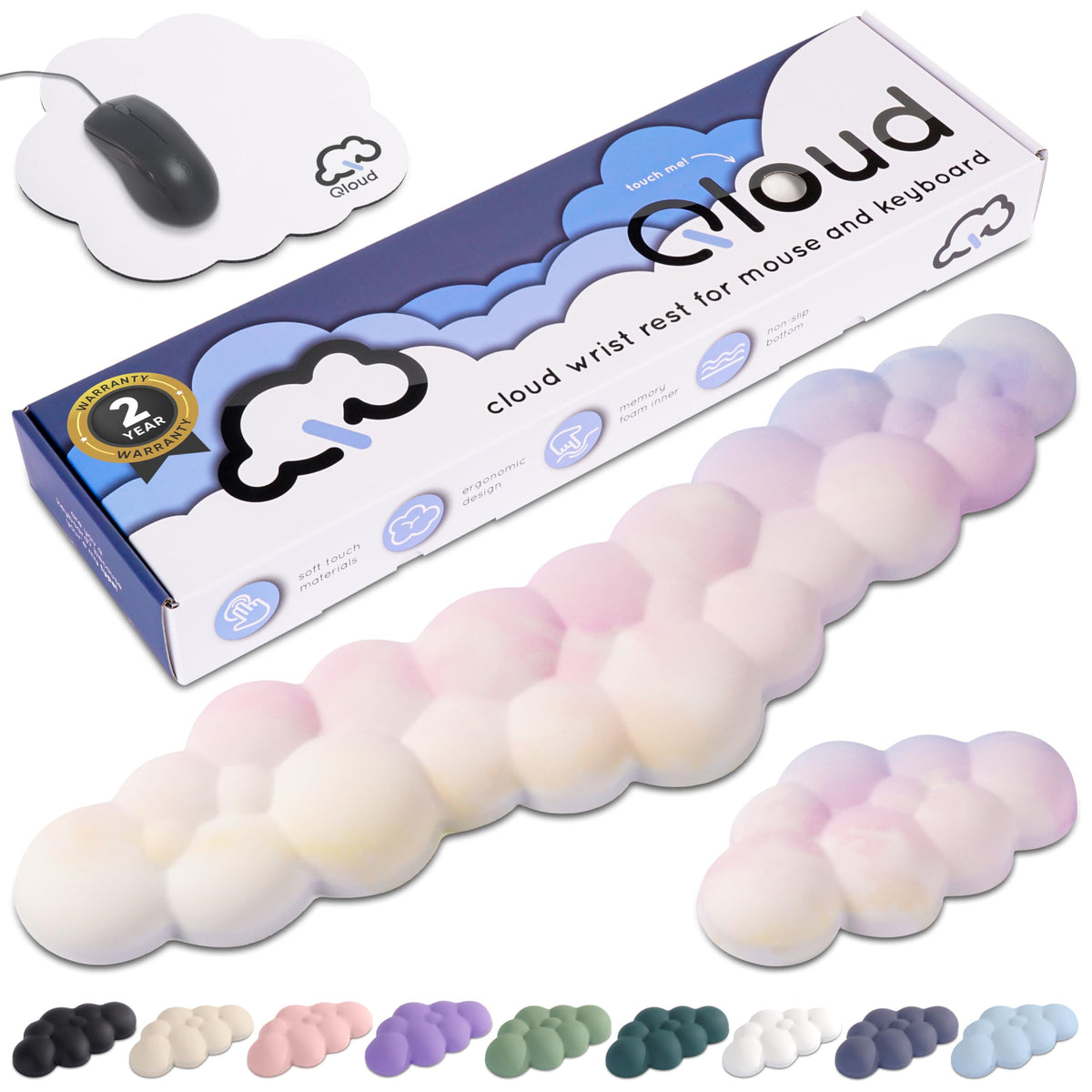 Cloud Keyboard Wrist Rest – Create-ables Qloud Cloud Wrist Rest for Computer Keyboard and Mouse, Ergonomic Memory Foam Wrist Pad with Non-Slip Base, Includes Cloud Mouse Pad – White