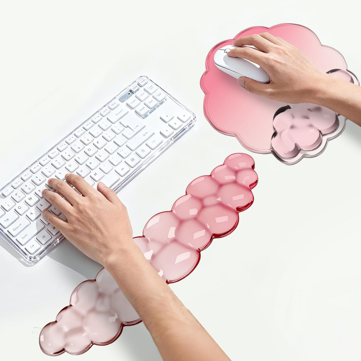 Keyboard Wrist Rest Set — Ergonomic Cloud Gel Wrist Rest Keyboard and Mouse Pad, Non-Slip Desk Accessories for Office and Home（White）