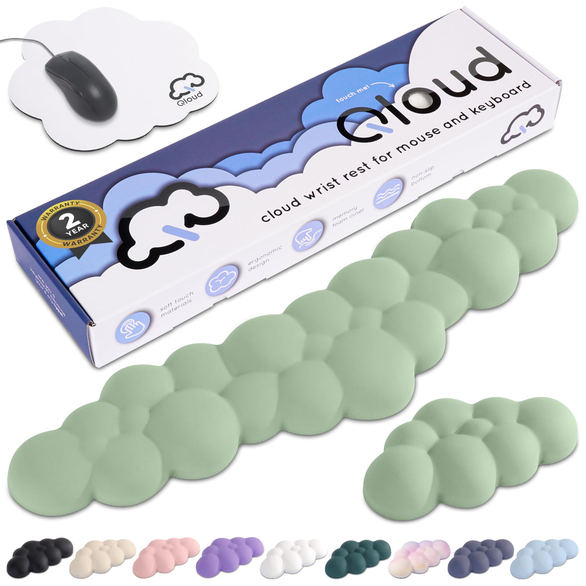 Cloud Keyboard Wrist Rest – Create-ables Qloud Cloud Wrist Rest for Computer Keyboard and Mouse, Ergonomic Memory Foam Wrist Pad with Non-Slip Base, Includes Cloud Mouse Pad – White