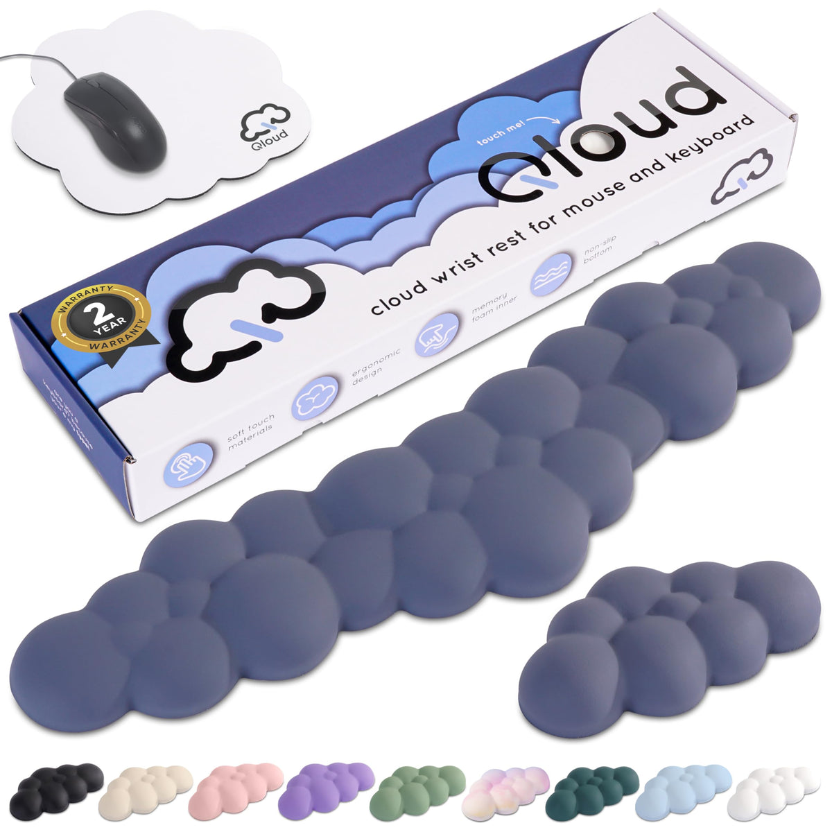 Cloud Keyboard Wrist Rest – Create-ables Qloud Cloud Wrist Rest for Computer Keyboard and Mouse, Ergonomic Memory Foam Wrist Pad with Non-Slip Base, Includes Cloud Mouse Pad – White