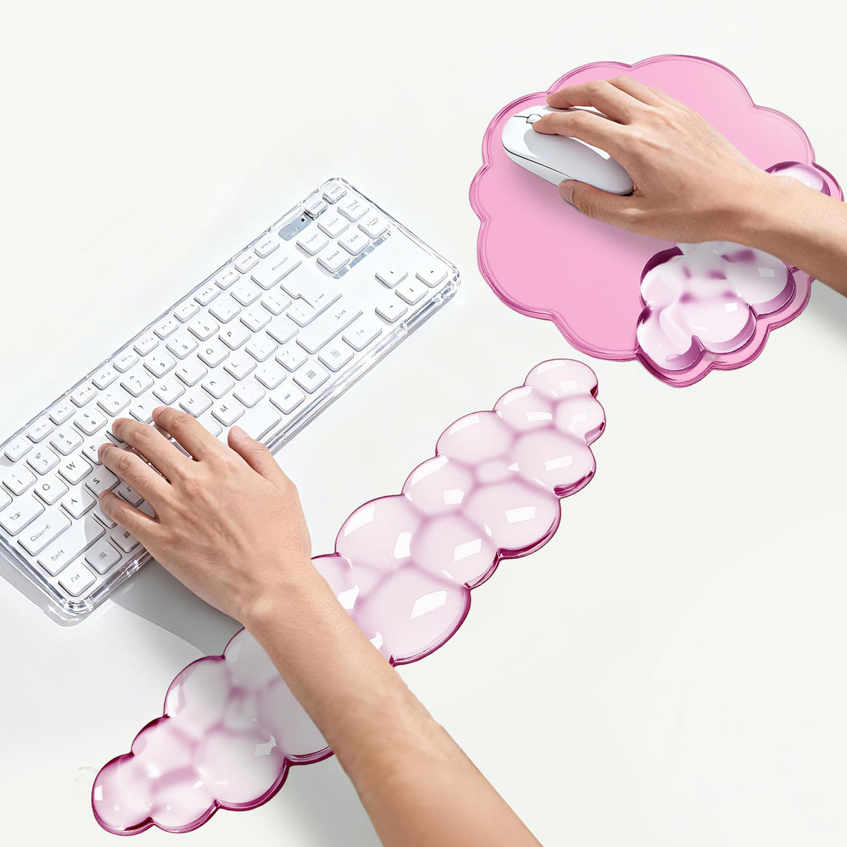 Keyboard Wrist Rest Set — Ergonomic Cloud Gel Wrist Rest Keyboard and Mouse Pad, Non-Slip Desk Accessories for Office and Home（White）
