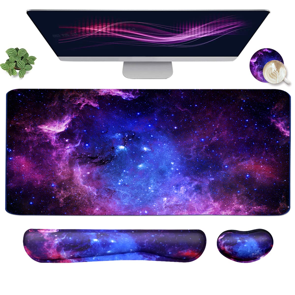 Large Mouse Pad and Keyboard Wrist Rest, Desk Pad for Keyboard and Mouse, 4-in-1 Large Gaming Mouse Pad with Wrist Support, Desk Mat for Home Office Study Game-Black