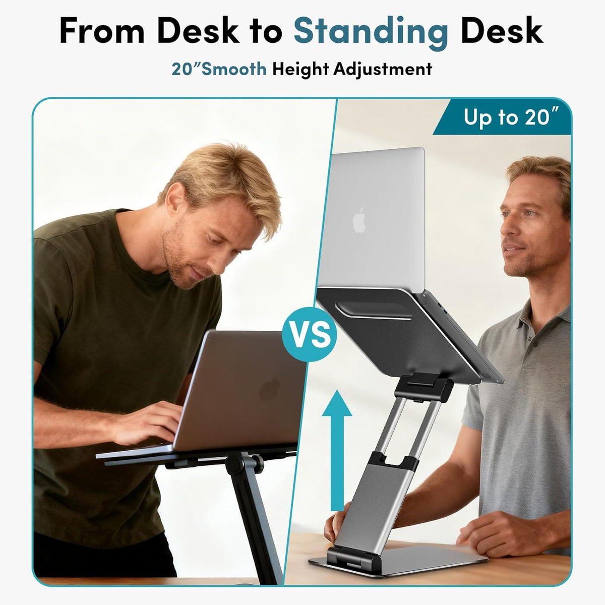 Lifelong Aluminum Adjustable Laptop Stand, Extra Tall 20" Riser, Grey