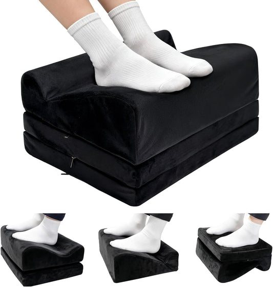 3-in-1 Height-Adjustable Foot Rest for Under Desk Filling with High-Density Foam for Office, Home, Travel, Removable Washable Cover for Back Pain Relief & Posture Support, Black