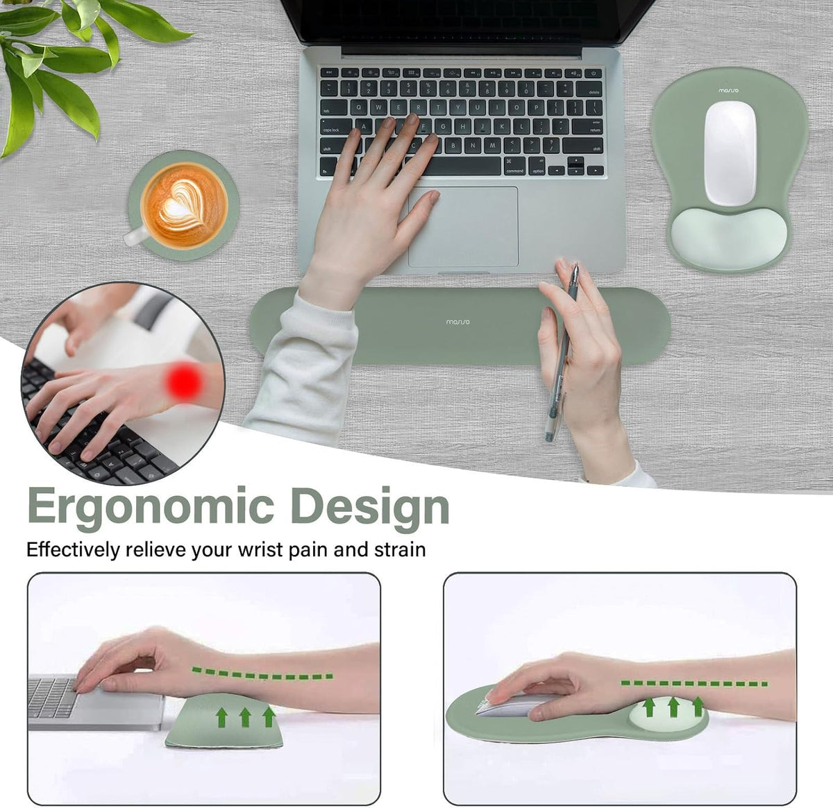 MOSISO Wrist Rest Support for Mouse Pad&Keyboard Set, Green