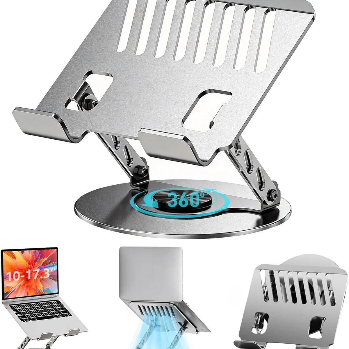 All-Metal Heavy Duty Carbon Steel Laptop Stand Holder - 360° Rotation, Height Adjust., 22 lbs Load Capacity, Portable Cooling-Focused Desktop Holder, Ideal Graduation Gift for Desk Use