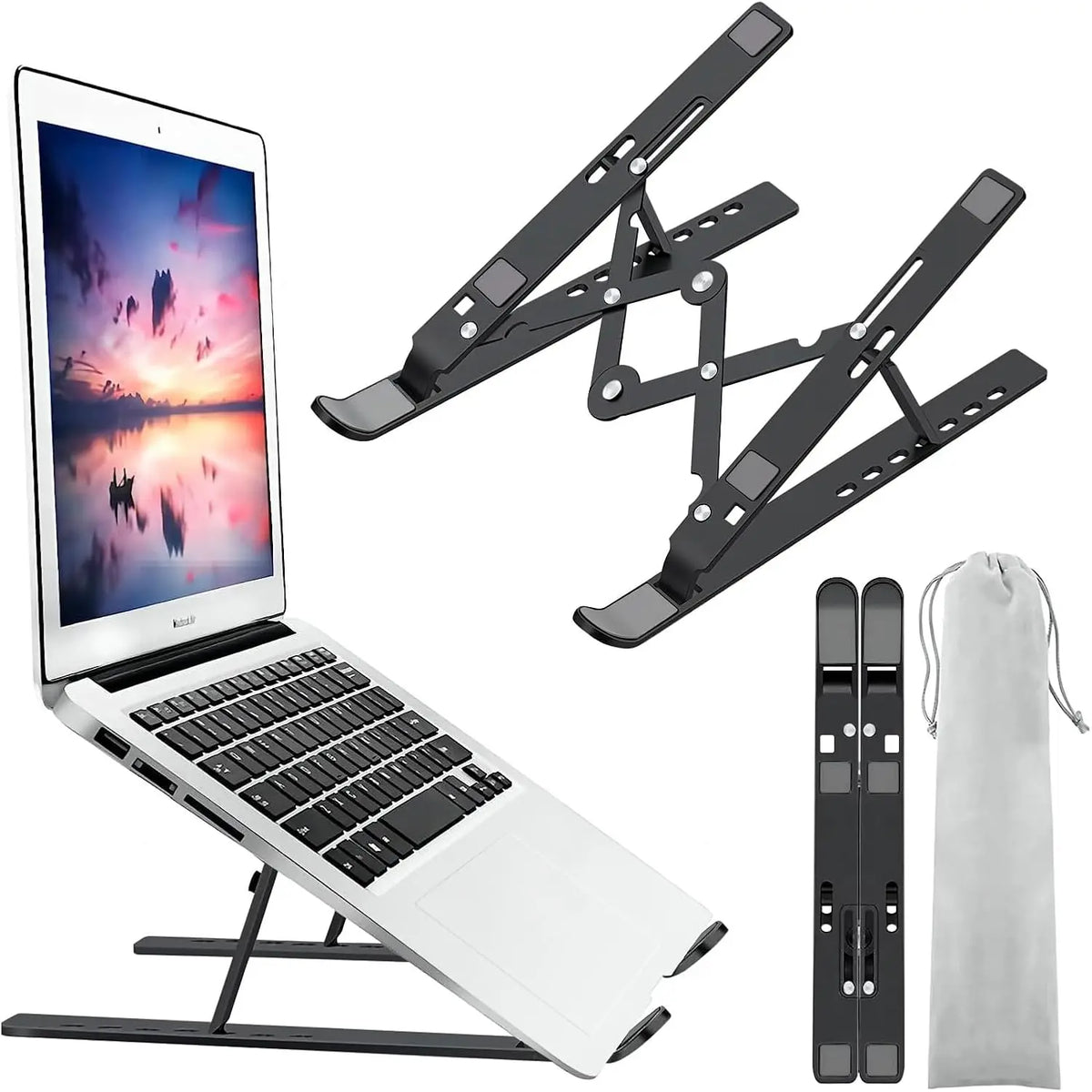 Laptop Stand for Desk, Adjustable Foldable  Riser, Black | Supports  10-15.6 inch laptops and tablets with adjustable height and angle for improved comfort