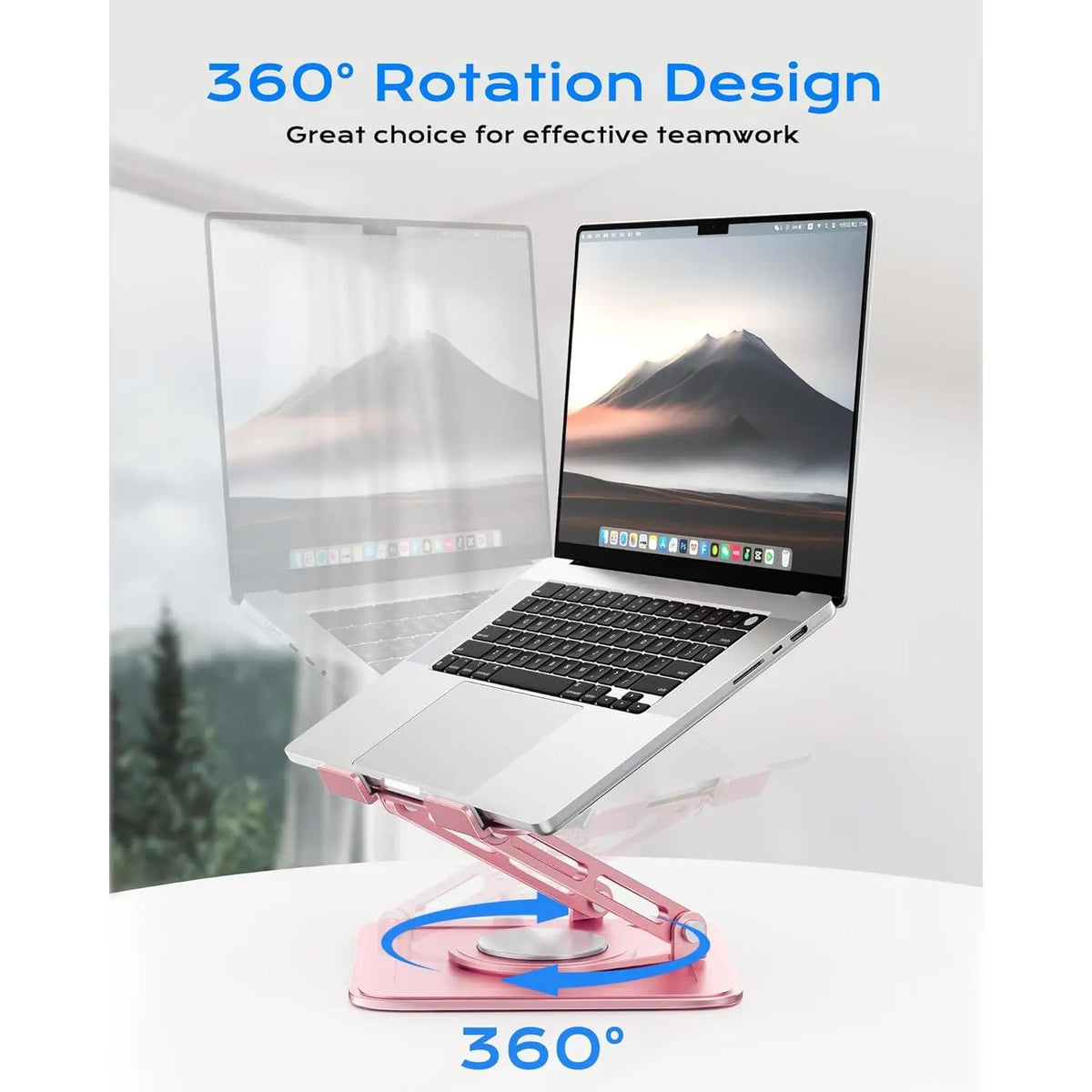 Adjustable Laptop Stand, Computer Stand with 360 Rotating Base,  Laptop Riser Mount for Desk Foldable Protable Computer Desk Fits with MacBook Pro Air (10-16") - Pink