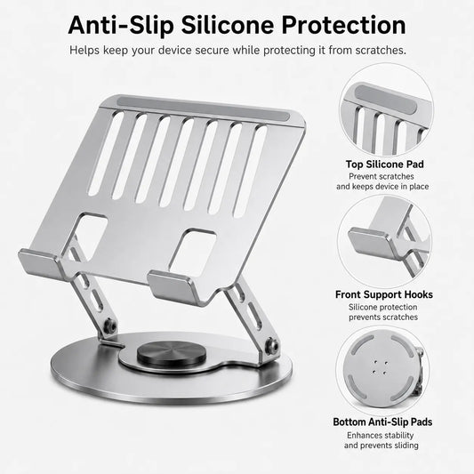 2-in-1 Multifunctional Aluminum Laptop Stand - 360° Swivel Base, Adjustable Foldable Design, Anti-Slip Protection, Broad Compatibility for Gaming Laptops & Mobile Devices, Ideal for Business Trips laptop stand hub