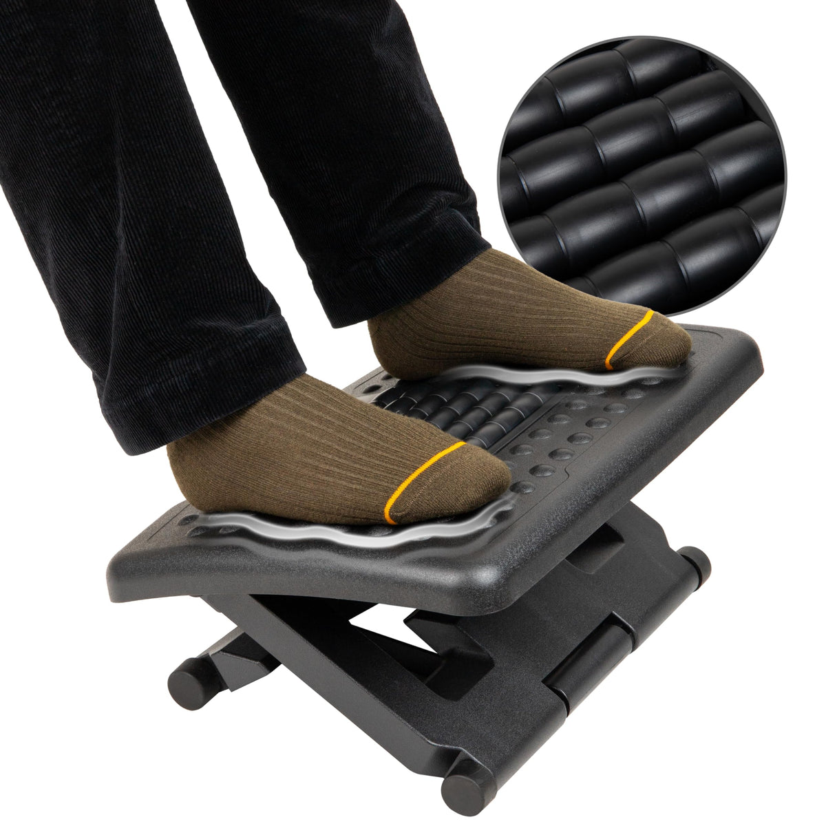 Mind Reader Foot Rest, Under Desk at Work, Ergonomic, Height Adjustable, Office, Plastic, Black