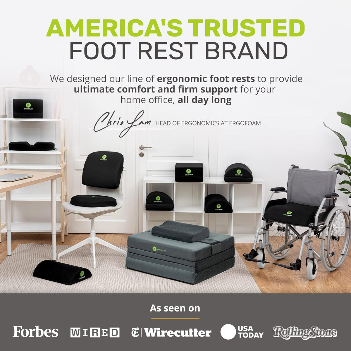 ErgoFoam Foot Rest for Under Desk at Work Adjustable - Chiropractor-Endorsed, High-Density Foam, Velvet (Black)