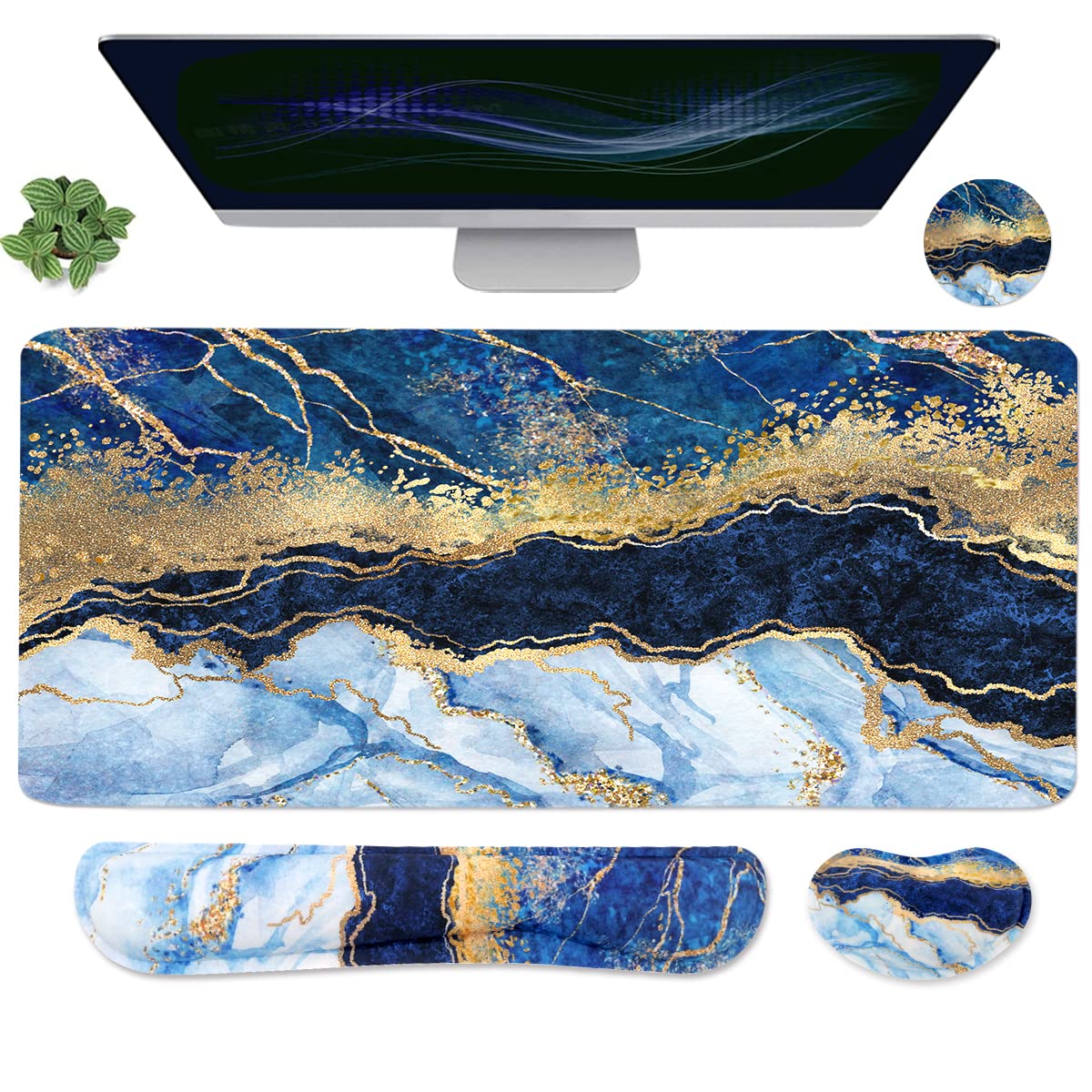 Large Mouse Pad and Keyboard Wrist Rest, Desk Pad for Keyboard and Mouse, 4-in-1 Large Gaming Mouse Pad with Wrist Support, Desk Mat for Home Office Study Game-Black