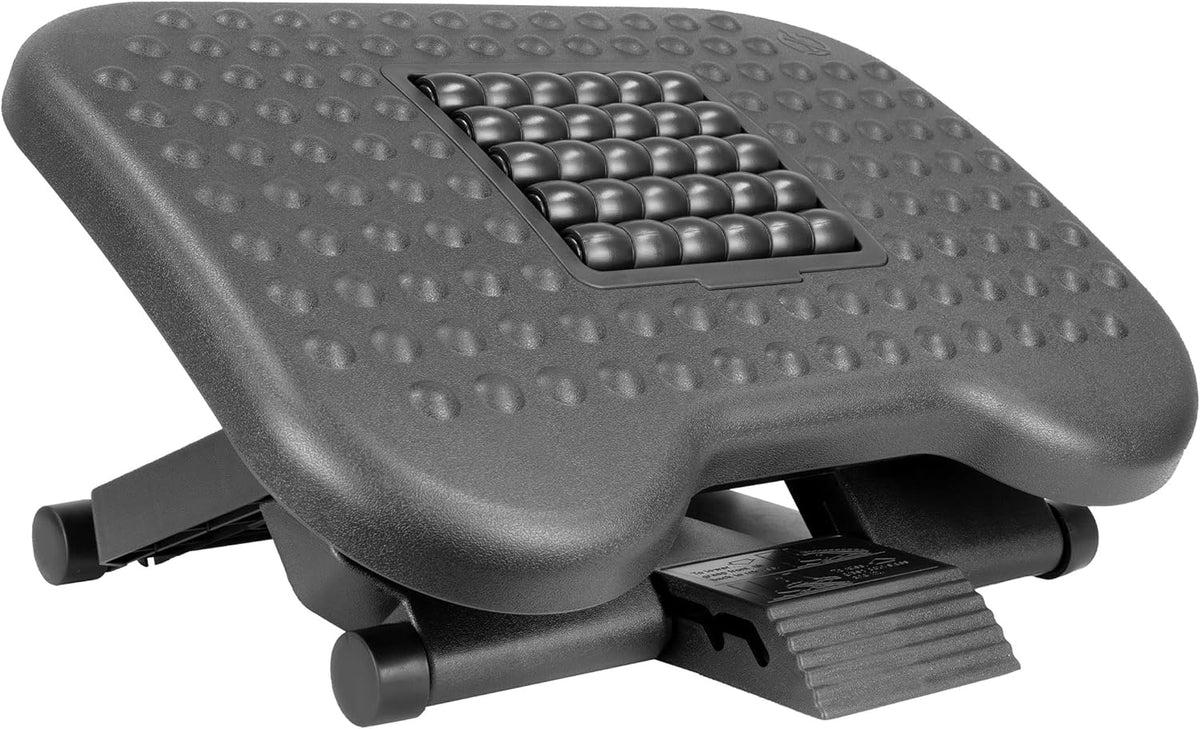 Mount-It! Ergonomic Under Desk Footrest with Massage Rollers, Adjustable Height & 30° Tilt Foot Rest Under Desk (4.25"–6.75"), Office Foot Stool with Non Slip Surface