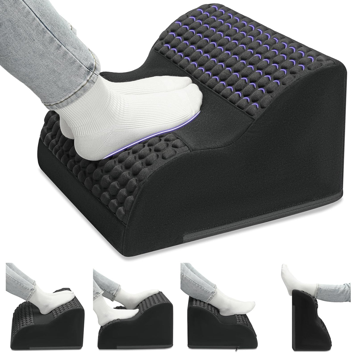 Foot Rest for Under Desk with Massage Dots, 3-Tier Foot Stool, Black