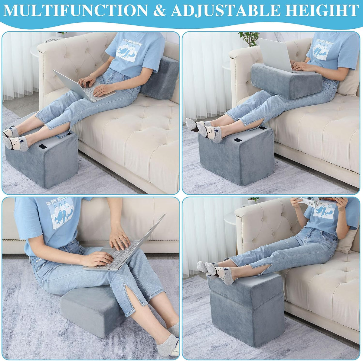 Under Desk Foot Rest, ROYALAY Ergonomic Office Footrest with 3 Adjustable Heights, High-Density Memory Foam Leg Rest for Home, Travel, Airplane with Washable Cover