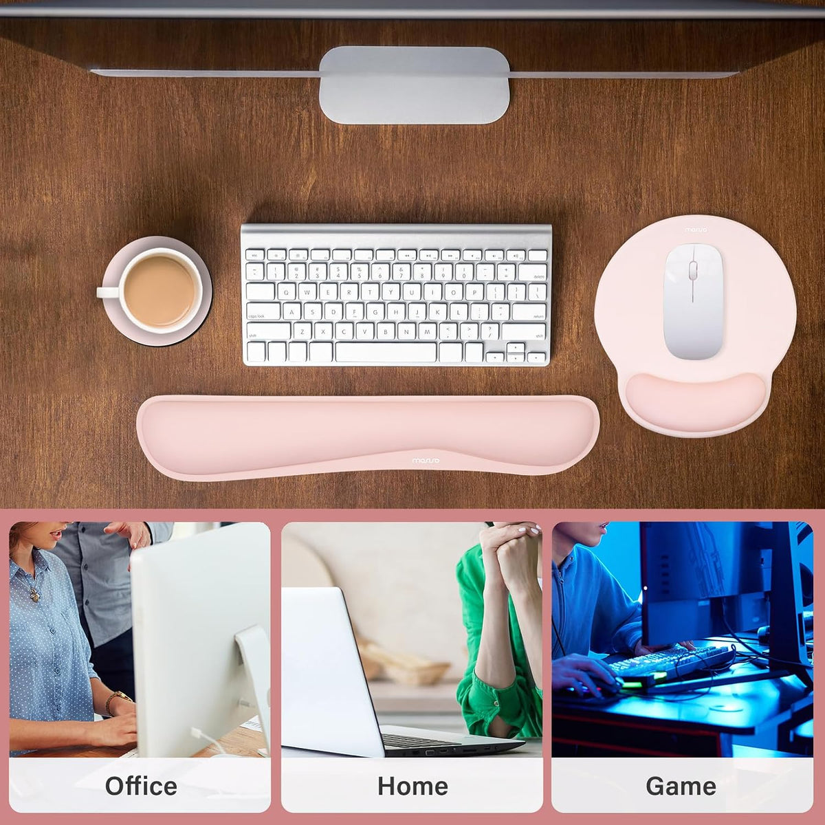 MOSISO Wrist Rest Support for Mouse Pad&Keyboard Set, Chalk Pink