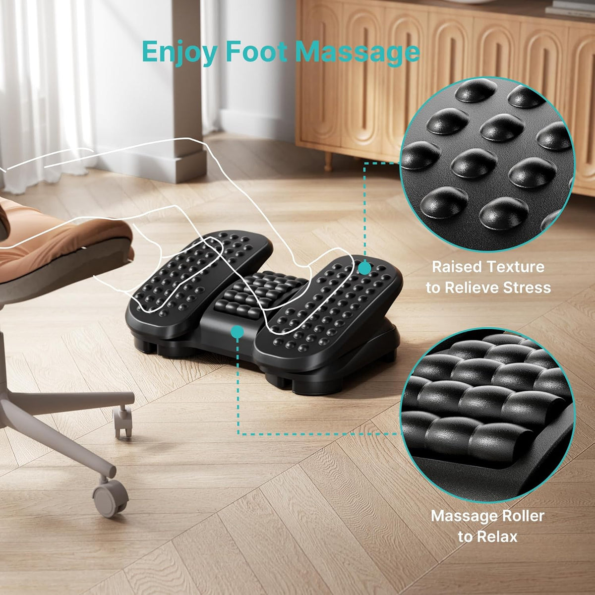 PEGZONE Under Desk Foot Rest with Massage Texture and Roller, 2 Heights