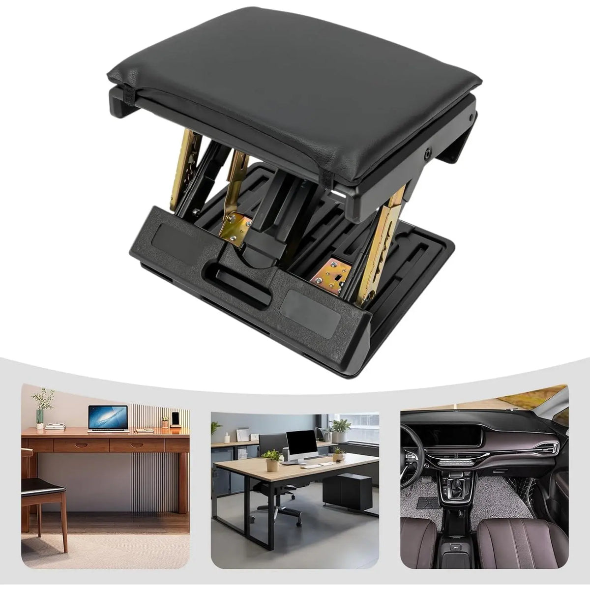 PU Leather Adjustable Under Desk Foot Rest - 4-Height Levels Ergonomic Portable Foot Stool with Massage Cushion, Rectangular ABS+PU+Sponge, 2.58kg/5.69lbs, 80kg/176lbs Capacity, Ideal for Home, Car, Trains, Business Travels, Camping Users