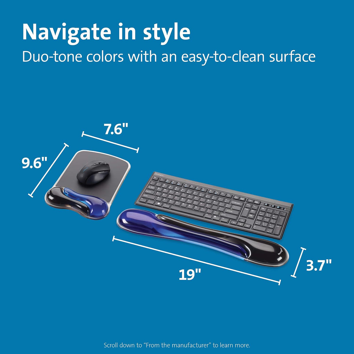 Kensington Duo Gel Mouse & Keyboard Wrist Rest Bundle Set, Ergonomic Keyboard and Mouse Pad With Wrist Support, Keyboard Wrist Rest, Computer Keyboard Pad, Cooling Gel, Non-Skid Backing, Blue K52920WW