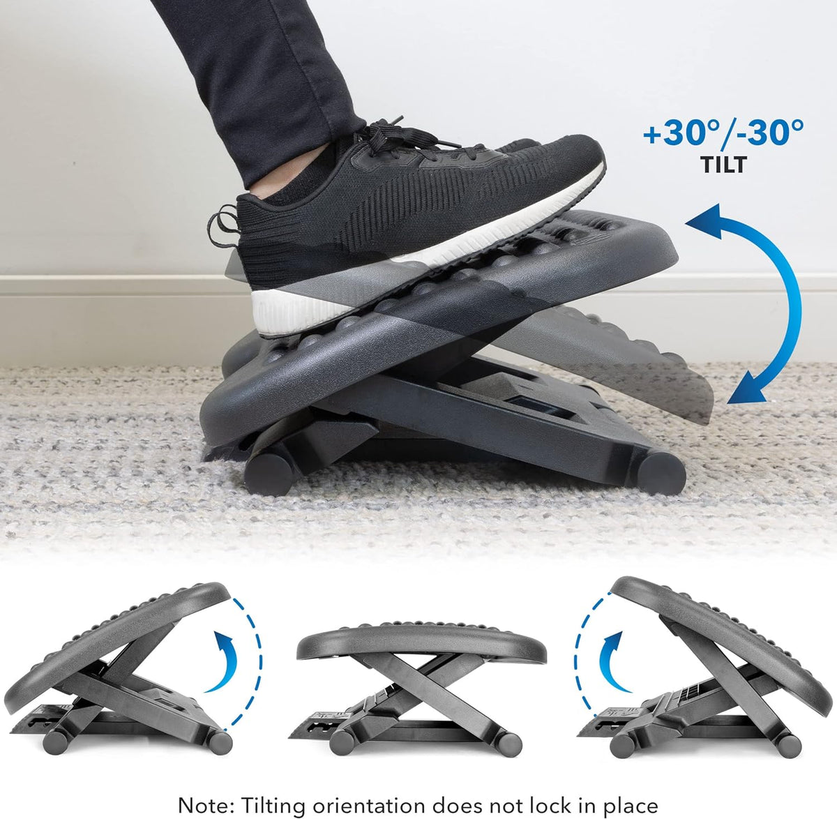 Mount-It! Ergonomic Under Desk Footrest with Massage Rollers, Adjustable Height & 30° Tilt Foot Rest Under Desk (4.25"–6.75"), Office Foot Stool with Non Slip Surface