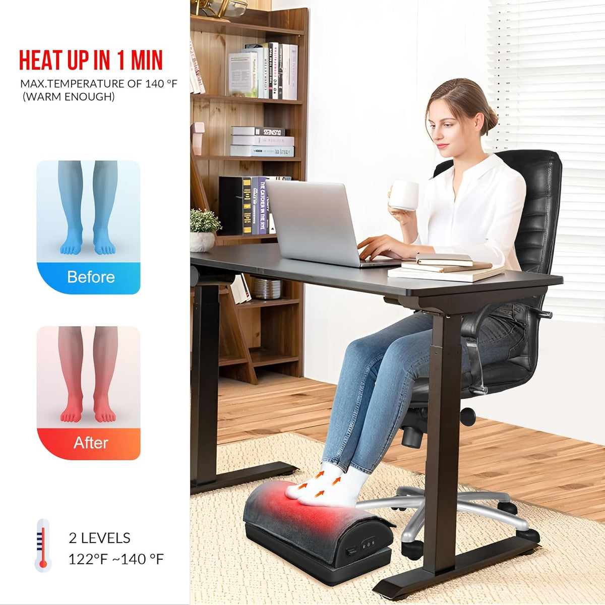 Snailax Foot Rest Under Desk, Heated Footrest with Vibration, Feet Warmer
