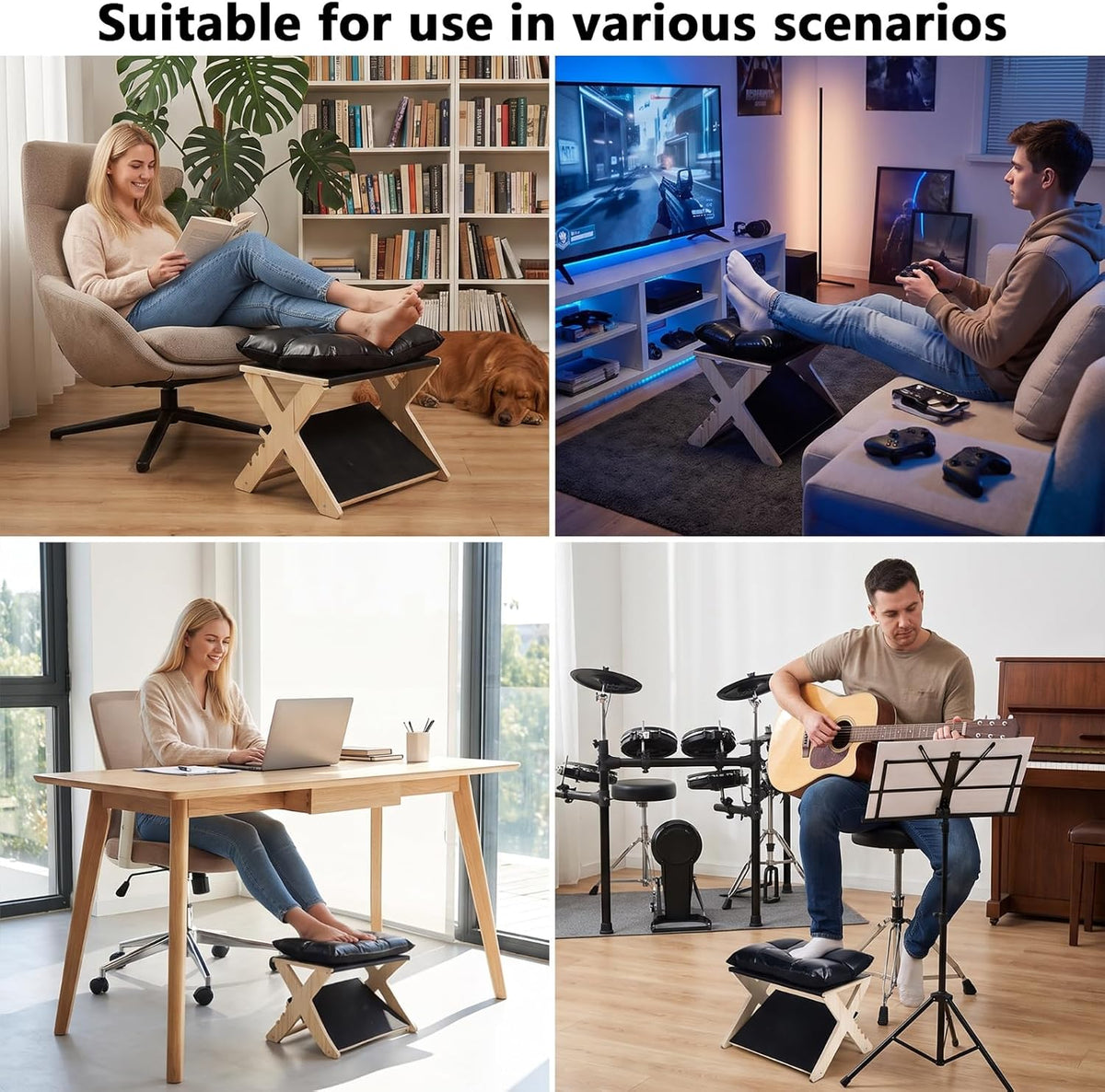 Under Desk Footrest Ergonomic Wooden Foot Stool Foot Rest with 3 Heights