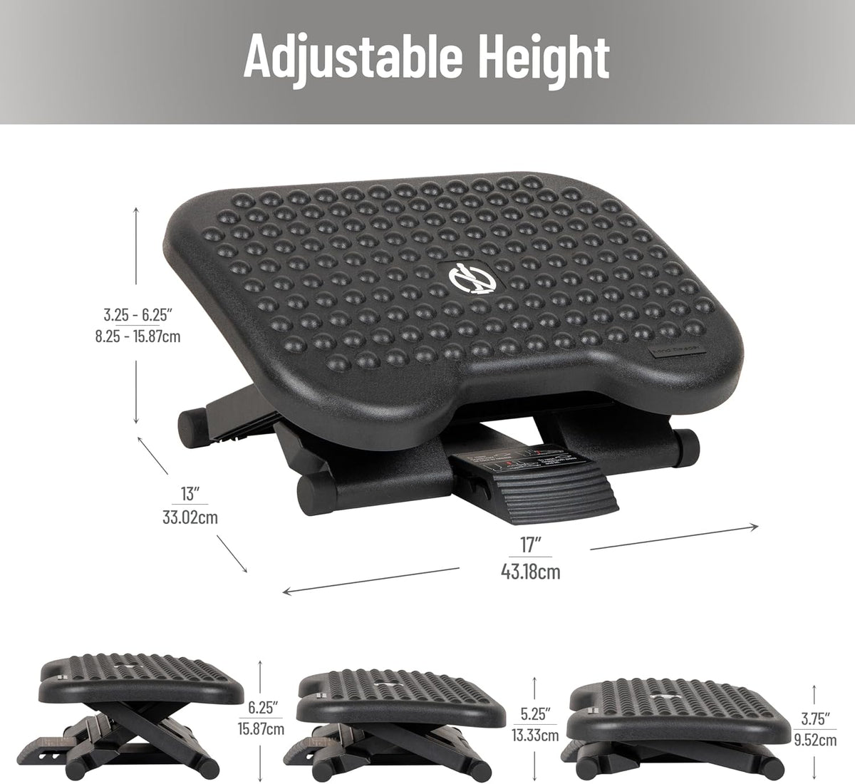 Mind Reader Foot Rest, Under Desk at Work, Ergonomic, Height Adjustable, Office, Plastic, Black