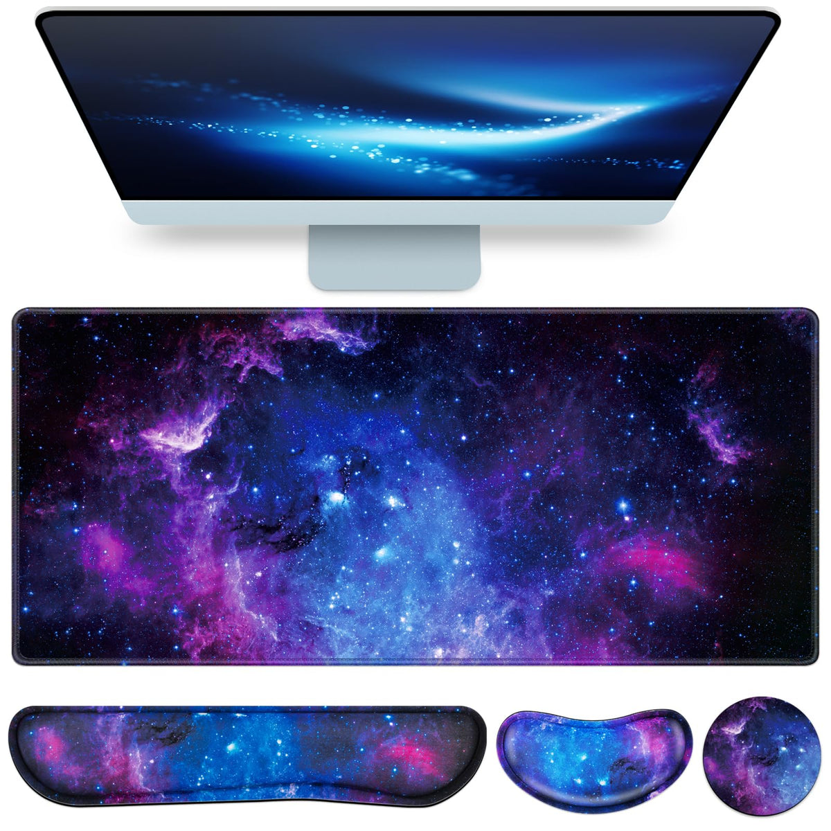 Desk Mat, Large Gaming Mouse Pad with Wrist Rest, 4in1 XXL Mousepad Floral