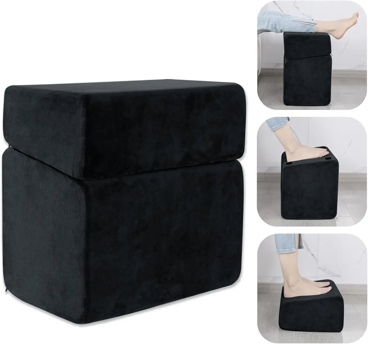 HOMBYS Ergonomic Office Under Desk Foot Rest - ROYALAY 3 Adjustable Height Velvet Footrest, High-Density Memory Foam, Good Posture Support, Foot Pressure Relief, Removable Washable Cover, Office Desk Accessories (Home Use)