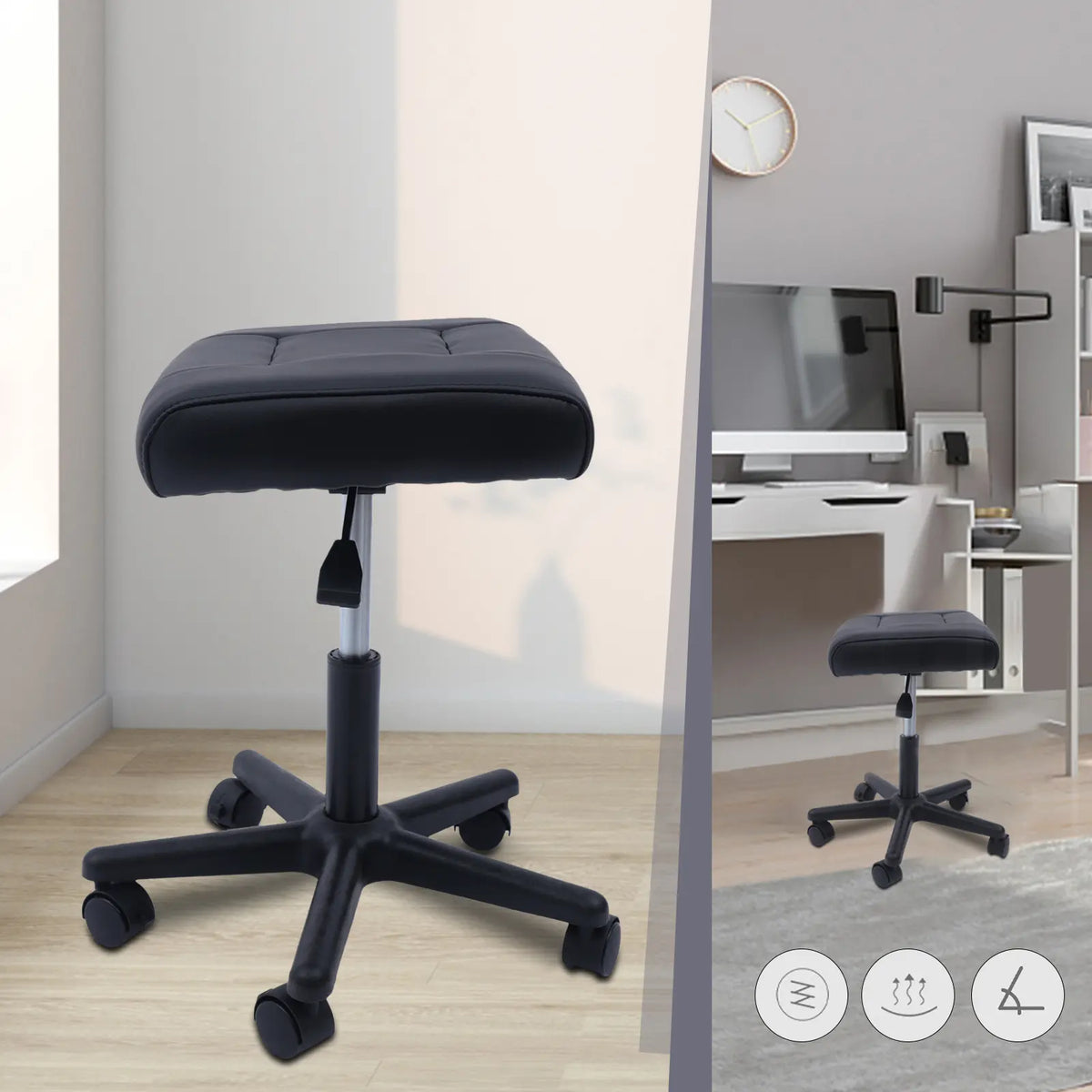 Modern Office Furniture PU Leather Under Desk Foot Rest - Size & Height-Adjustable, Sponge Padding, Nylon Frame, 360° Rotatable 5 Brake Wheels, Office Footstool, Max Load 100kg/220.46lbs