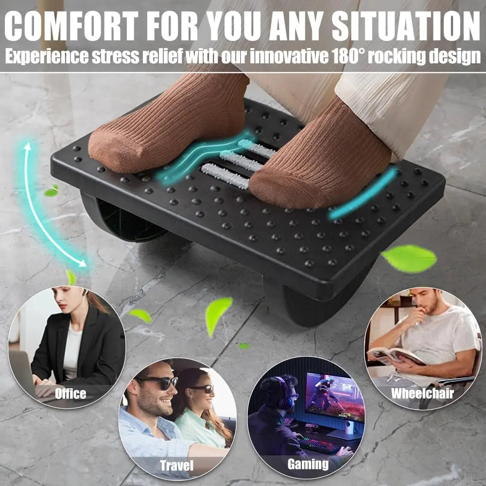 Ergonomic Under Desk Foot Rest with Rocking Foot Stool & Roller Massager – Footrest for Office, Gaming Chair, Computer Desk, Leg Support