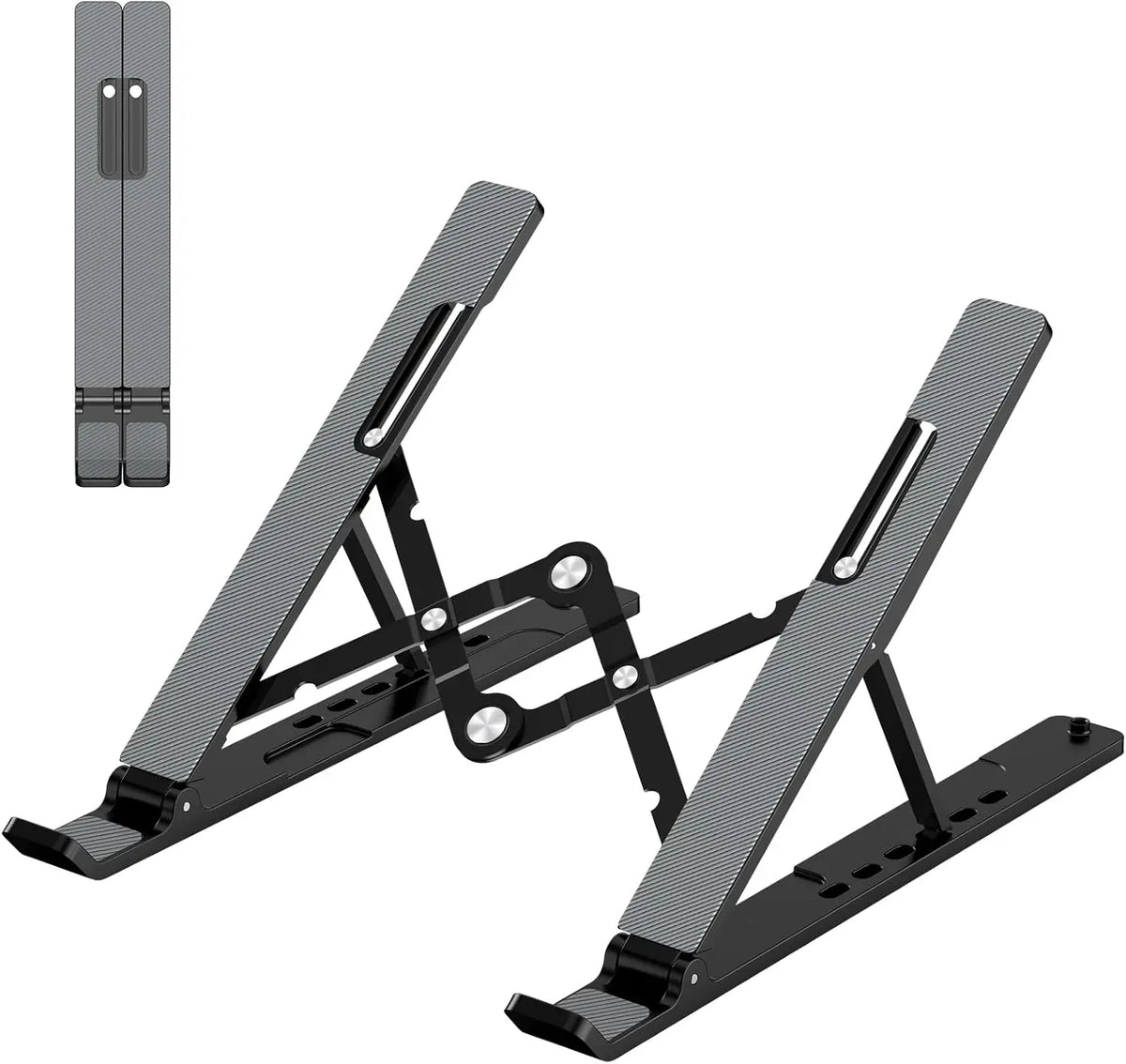Adjustable Laptop Stand for Desk, Foldable Portable Aluminum Computer Riser with Cooling Vents, Ergonomic Notebook Holder Compatible with 10-17" MacBook, Dell, HP, Lenovo – Black
