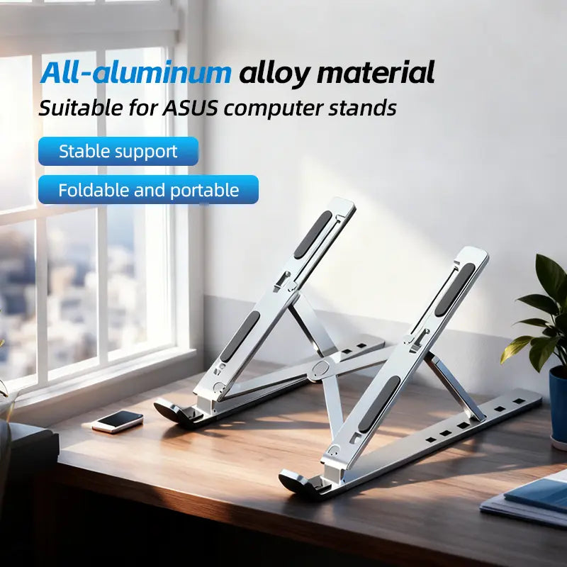 Aluminum Alloy Laptop Stand for Desk - 6 Adjustable Angles, Ergonomic Design, Foldable for Portability, Compatible with 10-15.6 in Laptops and Tablets