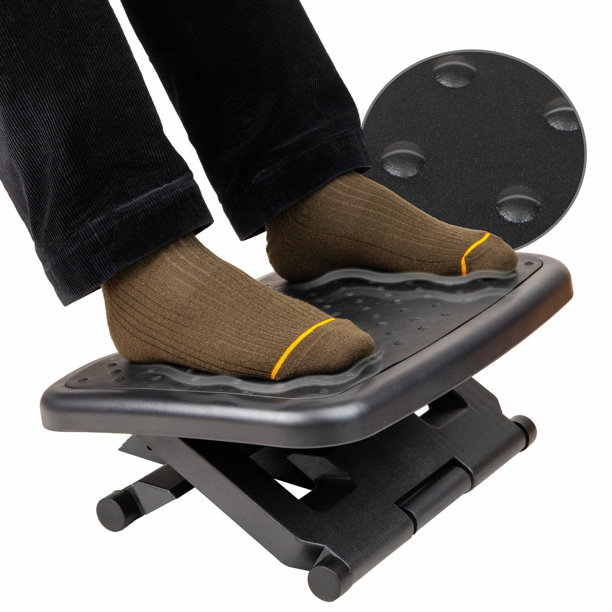Mind Reader Foot Rest, Under Desk at Work, Ergonomic, Height Adjustable, Office, Plastic, Black